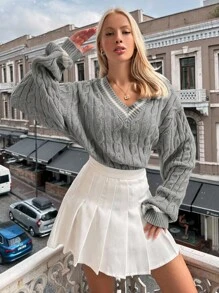 EURMUSE Của phụ nữ Kích thước lớn Khối màu Phong cách Học viện Áo chui đầu Áo len - Xám - Xem 5