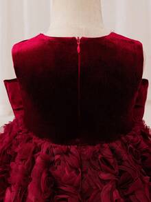 Glamorique Kids 3D Rose Embroidered Dress For Baby Girls, Christmas & Halloween, Bowknot & Beaded Decor, Children's Party & Performance Outfit,Christmas Dress Fall Winter