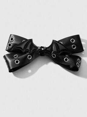 Grunge Punk 1pc Y2K Retro Fashion Punk Goth Style Black Leather Double Air Vent Bowknot Wing Drip Oil Star Bone DIY Hair Clip Spring Clamp Ponytail Clip, Suitable For Women And Girls, Daily Wear And Holiday Gift