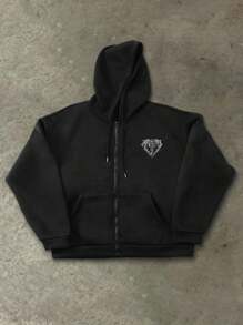 PAVTROS Sudadera con capucha para hombres, tono negro con impresión floral gótica y corazón en la parte delantera y trasera, diseño elegante y personalizado, se adapta a varios tipos de Body, para uso diario - Negro - Ver 3