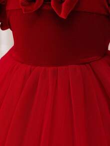 Glamorique Kids Robe de fête de Noël pour bébé fille, robe du Père Noël, robe du Nouvel An, robe de princesse en velours et tulle à manches bouffantes avec nœud papillon pour jeune fille, convient pour Noël, Halloween, représentations sur scène, Moyen-Orient, occasions formelles, toutes saisons, robe de Noël - Rouge - Voir 6