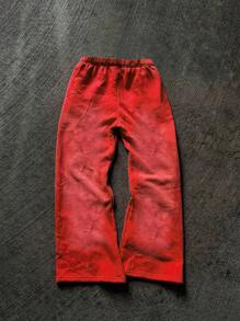 Manfinity Dauomo 男士字母印花松紧腰宽松休闲运动裤 - 紅色 - 查看 2