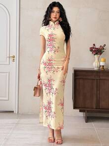 EastFlair 女士优雅花卉印花侧开衩连衣裙，夏季 - 彩色 - 查看 6