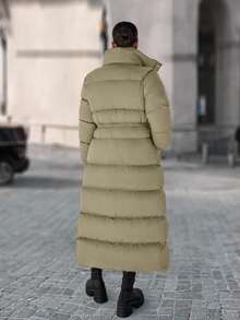 EURMUSE Cappotto lungo imbottito con cerniera e vita con coulisse