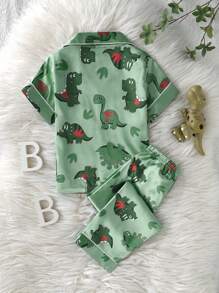 2 件套小男孩可爱恐龙印花短袖衬衫和裤子休闲家居服套装