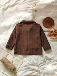 Vintaside Kids Baby Boy 春秋深咖啡色提花翻领长袖衬衫，深咖啡色调散发复古韵味，呈现沉稳时尚百搭风格 - 咖啡棕 - 查看 2