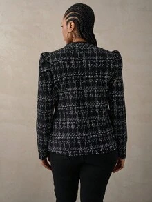 SHEIN Tall CURVE Giacca da donna taglie forti con decorazione fibbia in metallo, in tessuto finto tweed, giacca elegante da indossare tutti i giorni e casual da ufficio, blazer in tweed per donna taglie forti, giacca in tweed per donna taglie forti, blazer in tweed per donna in autunno/inverno