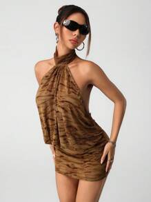 SHEIN ICON Váy ngắn hở lưng in họa tiết gợi cảm toàn thân mùa hè - Màu xanh lam - Xem 2