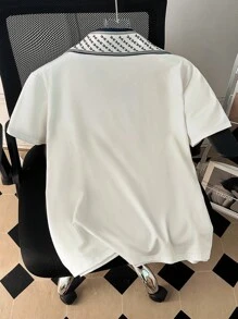 SHEIN Franclia Femmes grande taille Col V Manches Courtes T-Shirt Mignon, Porter Tous Les Jours