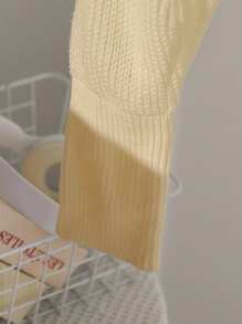 SHEIN Explorewe 少女纯色简约日常长袖针织开衫 - 卡其色 - 查看 7