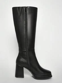 SHUZIA Giày bốt cao đến đầu gối bằng da PU cao cấp màu đen đế vuông 3,25 inch & đế bệt 1 inch dành cho nữ #LegsForDays – Kiểu dáng thanh lịch, tinh tế và dễ dàng với màu đen cổ điển, tuyên bố phong cách thu đông táo bạo của bạn. - màu đen - Xem 6