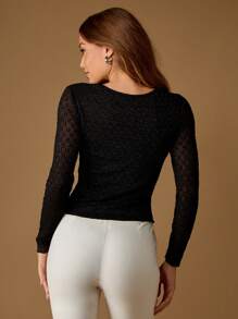 MISSGUIDED Top tricoté au crochet à manches longues avec détail de nœud à l'avant, soirée, hiver, fête, décontracté, mignon, sortie du soir, habillé