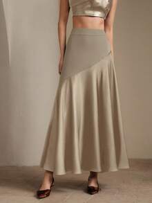 Anewsta Váy Maxi Chữ A Xòe Xòe Màu Xanh Navy Thanh Lịch, Đơn Giản, Thon Gọn Và Đa Năng - Màu Khaki - Xem 1