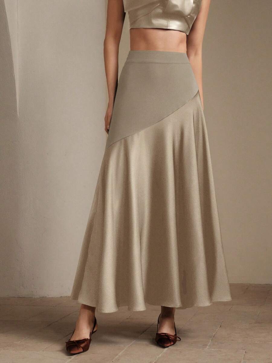 Anewsta Váy Maxi Chữ A Xòe Xòe Màu Xanh Navy Thanh Lịch, Đơn Giản, Thon Gọn Và Đa Năng - Màu Khaki - Xem 1