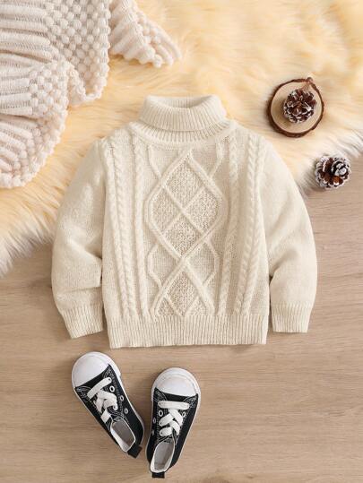 SHEIN Sweter w stylu vintage dla chłopców i dziewczynek, z wysokim kołnierzem i teksturą, wygodny, luźny krój, w jednolitym kolorze, odpowiedni do szkoły, domu i na zewnątrz, jesień/zima