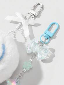 ROMWE Kawaii 3pcs Minimalist Cute Sweet Versatile High-Quality Blue Plush Fish Cake Swirl Resin Bow Flower Star + 80cm White Lace Headband Combo Set, DIY Keychain Bag Pendant, Suitable For Women, Daily Wear, Holiday Gift - Blue - View 5