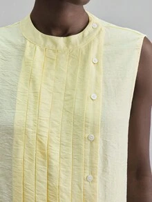 Ontre Áo cánh không tay họa tiết bèo nhún màu vàng kem thu 2025 dành cho nữ, phù hợp mặc văn phòng giáo viên, trang phục lễ hội âm nhạc, trang phục công sở thường ngày - Màu vàng - Xem 6