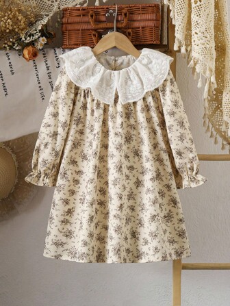 Genkimix Kids 年轻女孩度假休闲花卉拼布刺绣荷叶边下摆连衣裙