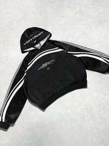 Manfinity EMRG Herren Kontrast Streifen & Buchstaben Muster Hoodie - Schwarz - Übersicht 2