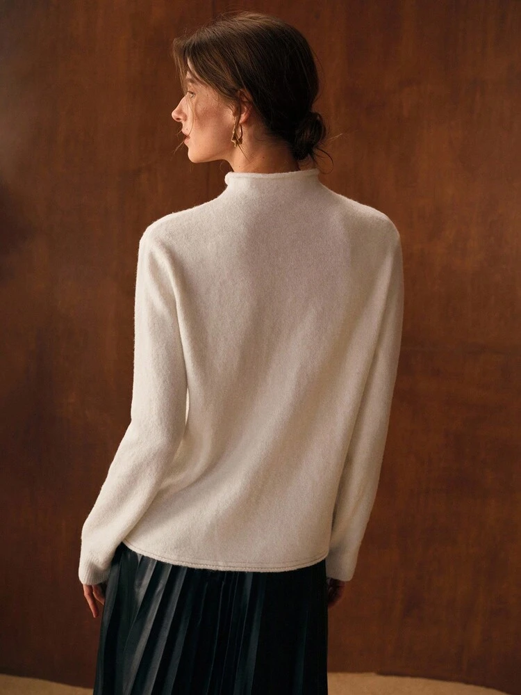 EMBROIDERY DETAIL FUNNEL NECK SWEATER