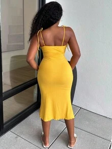 Alexandranx Tie Front Ruched Bust Tie Shoulder Cami Dress,Summer Dresses For Women,Pastel Dresses For Women