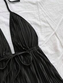 Soleia Damen Plissee strukturierte rückenfreie Neckholder Krawatte Träger Rüschen Saum Trägerhemd, Urlaubskleidung