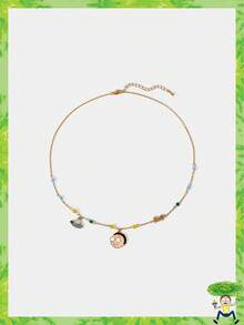 Rick and Morty X SHEIN Fashionable Cartoon Graphic & Planet Pendant Chain Necklace - Gold - View 1
