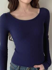 Koszulka z długim rękawem i prążkowanym ściągaczem dla dziewcząt w wieku 1/2 lat, elastyczna, dopasowana, uniwersalna, wygodna