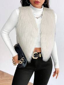 Firerie Women's Solid Color Sleeveless Faux Fur Jacket Autumn Winter Clothes For Women - Beige - View 6