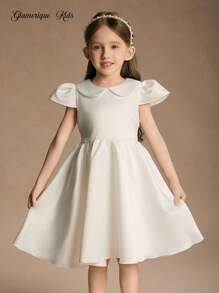 Glamorique Kids Christmas Young Girls Dress,White,Summer,Flower Girl,Satin Puff Princess Ball Dress,Bowknot Wedding Guest,Elegant Birthday Party,Piano Performance - White - View 4