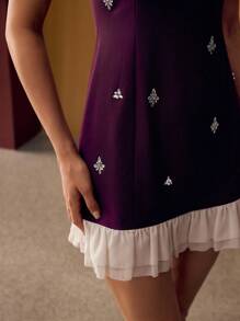 MOTF PREMIUM 水钻荷叶边下摆连衣裙