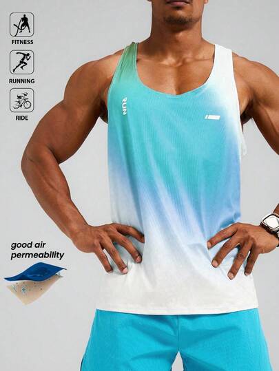 Acti Log 男士夏季休闲渐变透气运动背心跑步背心男士健身背心无袖运动衫网球背心压缩衣