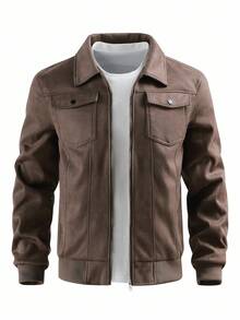 OTTIMOZO 秋季休闲百搭长袖拉链简约男士夹克 - 咖啡棕 - 查看 1