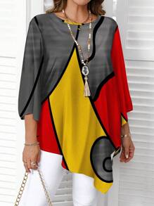 EMERY ROSE 大码休闲简约全身几何和卡通印花衬衫，适合春秋季节