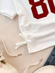 少女休闲露脐上衣，酒红色80号印花，短袖修身款，春夏时尚基础款，百搭运动风，返校季必备