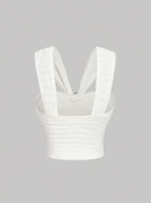 SHEIN MOD Camiseta de tirantes cruzados con hebilla metálica y peluda en color albaricoque, top de moda para otoño/invierno, ropa gótica, bohemia, estilo fairycore, atuendos campestres para mujer, blusas lindas para mujeres