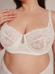 LUVLETTE Plus Full Coverage Support Breathable Underwire White Sheer Mesh Lace Elegance Minimizer Bra Sexy Lingrie Bridal Intimates