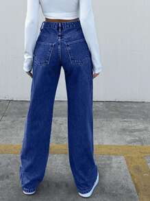 EURMUSE 女式休闲直筒简约纽扣牛仔裤