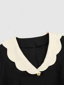 SHEIN Clasi 大码女式通勤黑白拼接长袖荷叶边下摆优雅夹克 - 彩色 - 查看 8