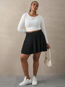 SHEIN Tall CURVE Váy PU thường ngày cỡ lớn dành cho nữ có lót quần short - màu đen - Xem 5