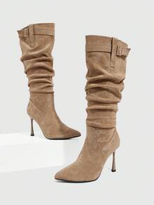 CUCCOO SZL Apricot Faux Suede Thigh High Boots For Women With Fashion High Heels For Christmas Spring Shoes - Brown - View 6