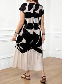 EMERY ROSE Große Größen Boho-Stil ärmellose einfarbige Blumen Muster Patchwork Saum langes Kleid, Frühling/Sommer - Verschiedenfarbig - Übersicht 3