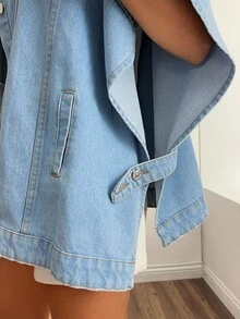 EURMUSE 97% Cotton Flap Pocket Button Front Denim Jacket Jeans Top Jean Shirt - Medium Wash - View 6