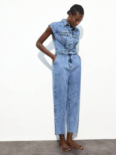 Maija Monos vaqueros de moda casual con cuello de botones para mujer