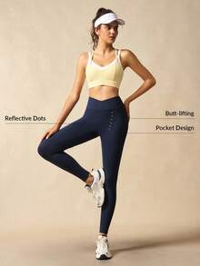 VARSIVA Damskie legginsy z wysokim stanem, w jednolitym kolorze, dopasowane, odpowiednie do ćwiczeń i jogi - Granatowy - Zobacz 9