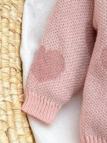 SHEIN Set di maglione a maniche lunghe e pantaloni in maglia rosa con motivo a cuori, adatto per neonati femmine, per autunno/inverno