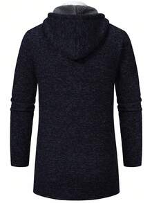 Manfinity Homme Cardigan à capuche doublé thermique de couleur unie pour hommes, sweats à capuche à manches longues d'hiver pour hommes, Pull-shirt zippé pour hommes, veste en tricot pour hommes doublée et épaissie, automne - Bleu marine - Voir 2