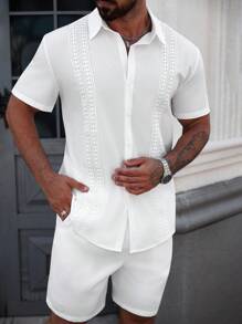 Manfinity CasualCool Men's Summer Solid Color Contrast Lace Single-Breasted Casual Shirt