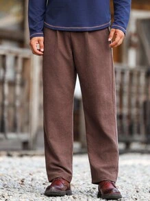 Manfinity Nomadique Men's Casual Solid Color Drawstring Pocket Pants Brown Pants Men Casual Pants, Fall - Brown - View 1