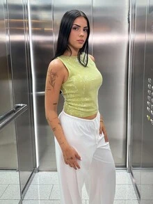 Women's Fashionable Sleeveless Sequin Top, Suitable For Music Festivals, Night Outings, And Night Parties In Summer - Green - View 1